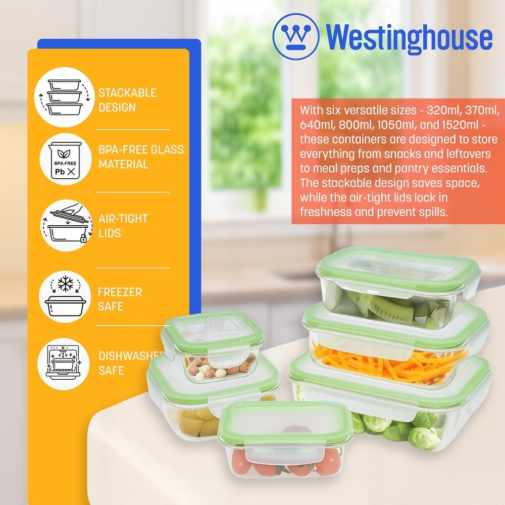 Westinghouse, 6-Piece Glass Food Storage Container Set - Airtight Lids - 320ml to 1520ml - Default Title - Image 7