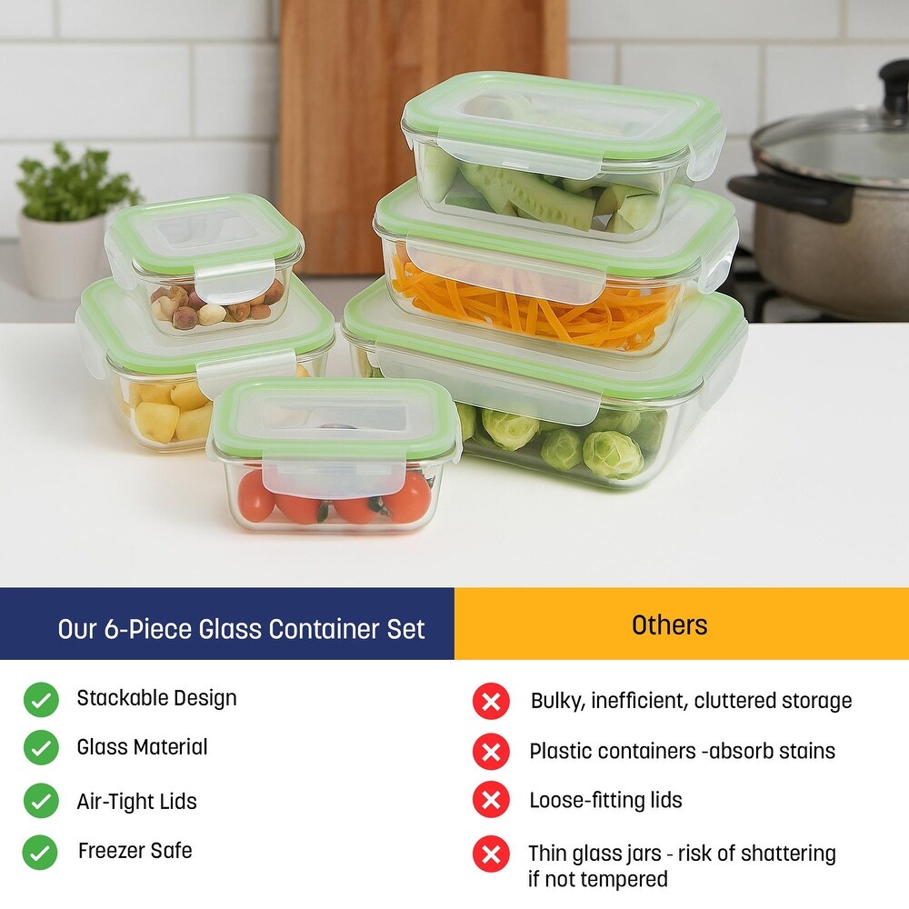 Westinghouse, 6-Piece Glass Food Storage Container Set - Airtight Lids - 320ml to 1520ml - Default Title - Image 8