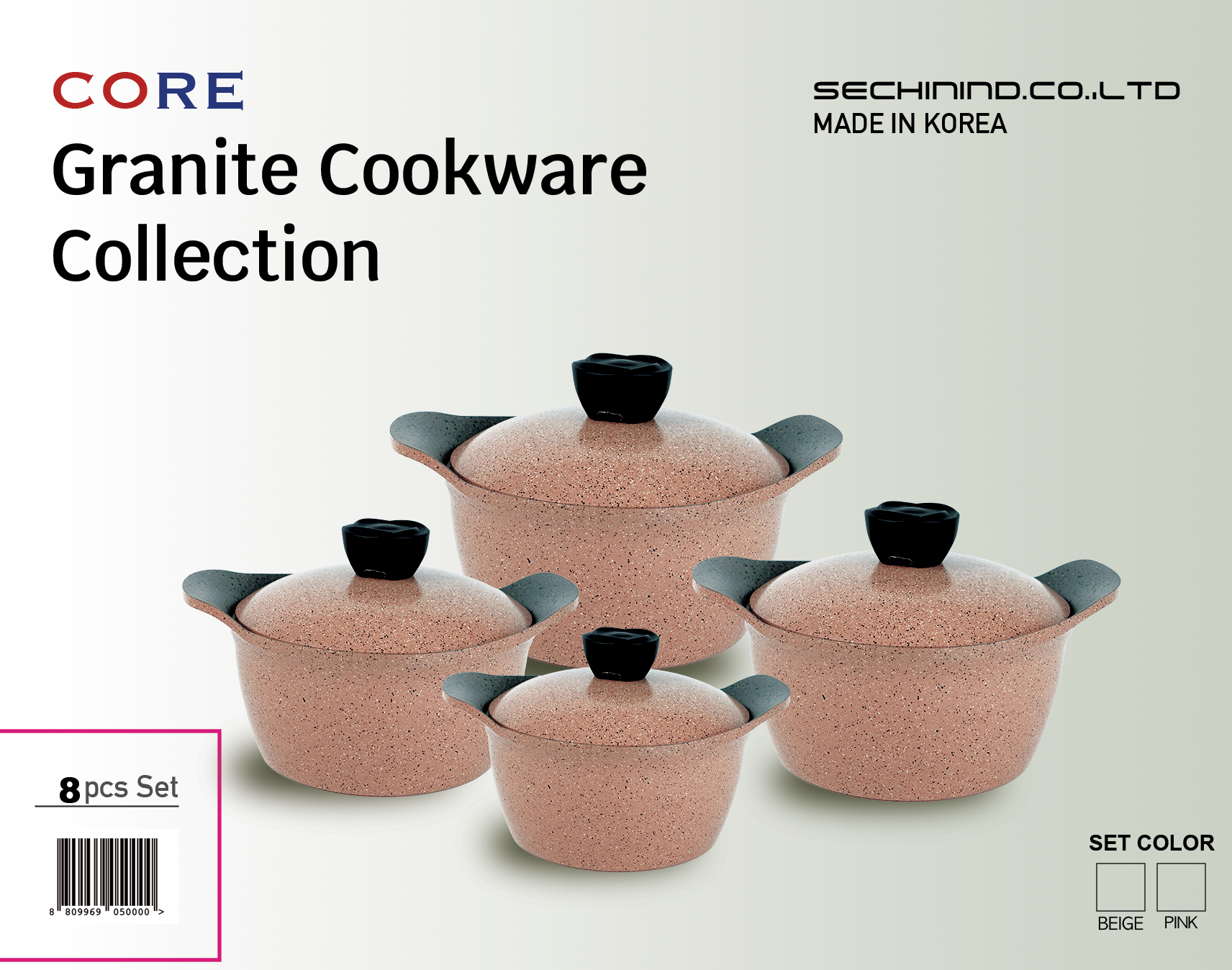Core Granite Cookware Collection 8 Pcs Set 32+28+24+20cm - Pink - Image 5