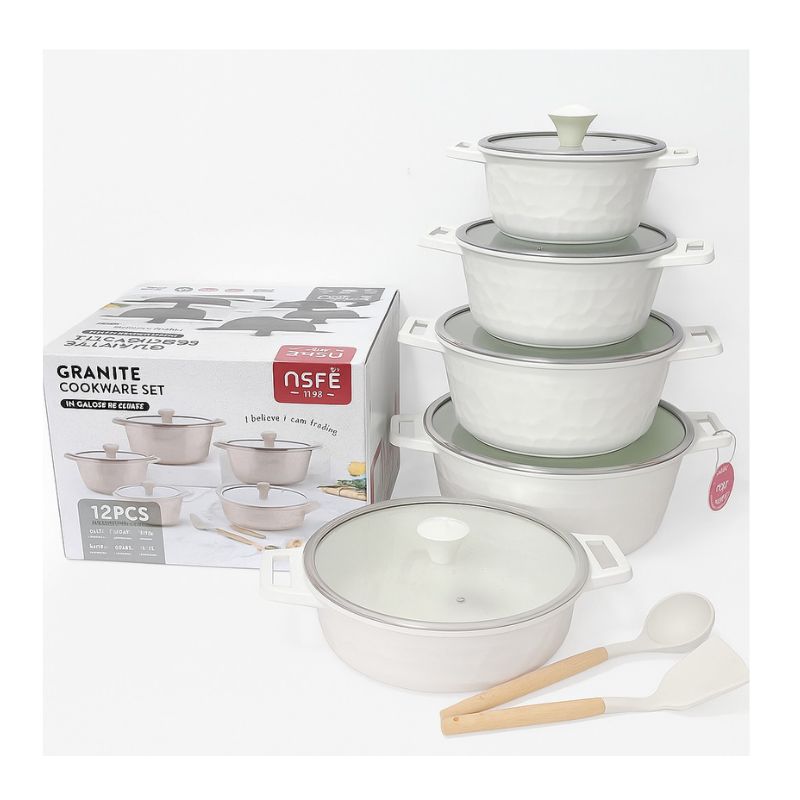 OSFE Granite Cookware Set 12 pcs - Cream - Default Title - Image 3