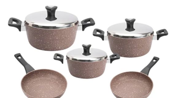 Saflon Granite 8‑Piece Cookware Set | Pots (28/24/20 cm) & Frypans (26/22 cm)
