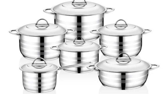OMS Stainless Steel Cookware - Set Of 12 Pcs