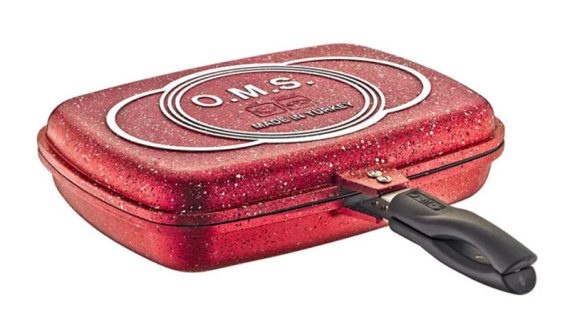 OMS Rectangular Granite Double Sided Grill 36x26x9cm - Red