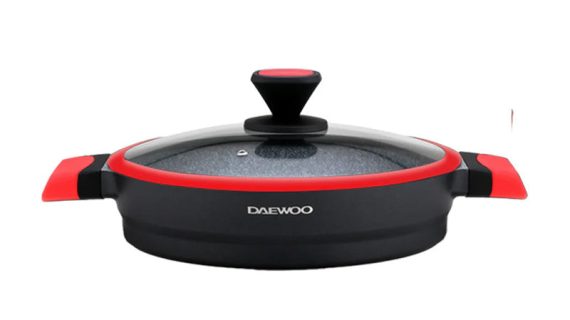 Daewoo 28 cm Shallow Granite Casserole with Lid - Red/Black