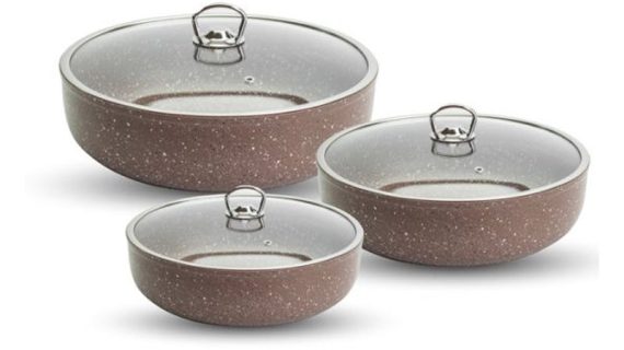 Saflon 6-Piece Granite Tray Set with Glass Lids – 30cm, 28cm, 26cm