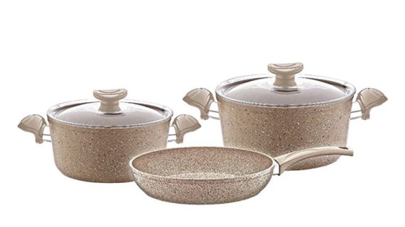 OMS Non Stick Granite Cookware - Set of 5 Pcs - Brown