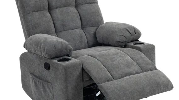 Black Bull Premium Sofa Swivel Rocker Recliner Size (H:101 W: 89.5 cm)- Fabric Dark Grey (Free Delivery and Installation)