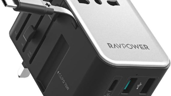 RAVPower RP-PC1061 GaN PD70W Travel charger with retractable C-C cable(Black)