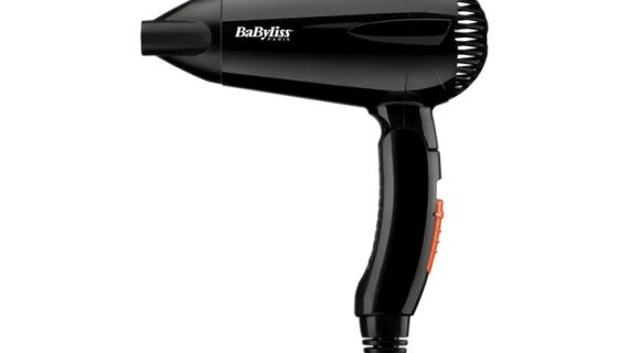 Babyliss Dc Dryer 2000W Black Travel Dual Voltage Fast Drying 2 Heat/ Speed Settings Nozzle Folding Handle Light