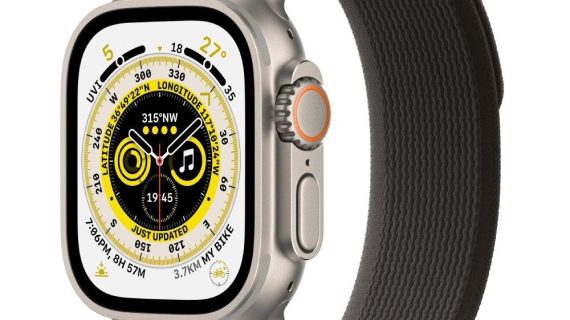 Apple Watch Ultra GPS + Cellular, 49mm Titanium Case with Black/Gray Trail Loop (M/L)