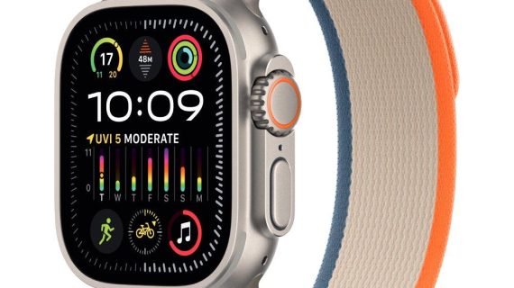 Apple Watch Ultra 2 GPS + Cellular, 49mm Titanium Case with Orange/Beige Trail Loop (S/M)