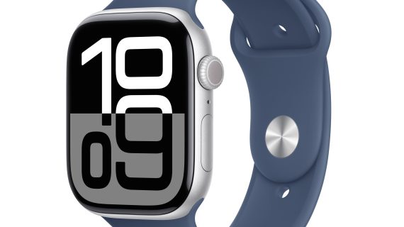 Apple Watch Series 10 GPS – 42 mm Silver Aluminium Case with Denim Sport Band (S/M)