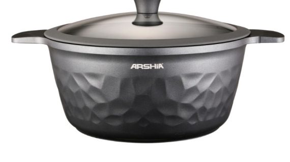 Arshia CO110-3127, 28cm Die-Casting Aluminium Casserole With Lid – Diamond Design, Non-Stick Interior