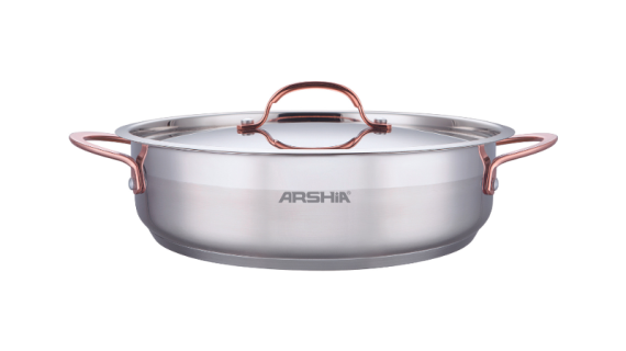 Arshia SS014-3315, 32cm Stainless Steel Shallow Pan With 2 Lids