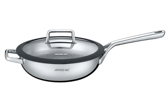 Arshia SS050-3167, 26cm 3-Ply Stainless Steel Non-Stick Wok Pan with Lid
