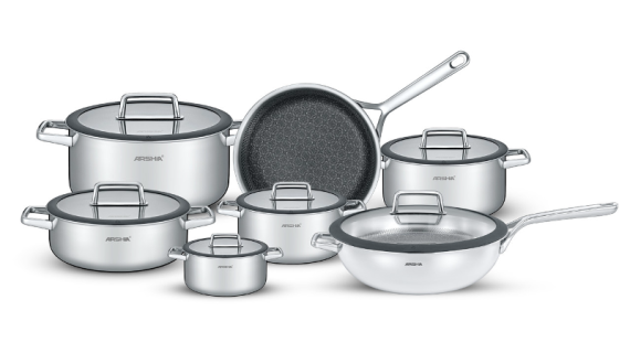 Arshia SS050-3343, 13-Piece Tri-Ply Stainless Steel Cookware Set