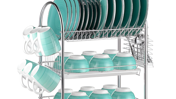 3-Tier Stainless Steel Dish Draining Rack with Mug Holder & Cutlery Drainer