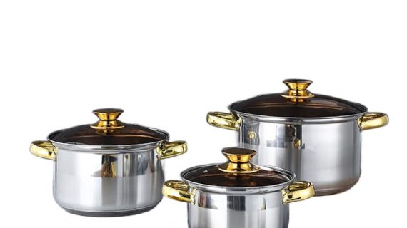 Ebberg, 3-Piece Stainless Steel Cookware Set with Glass Lids, Multi-Layer Base, Gas & Induction Compatible