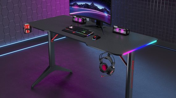 Gamax D2208B RGB Carbon Fiber Gaming Table 120x60x74cm with Mousepad - Black