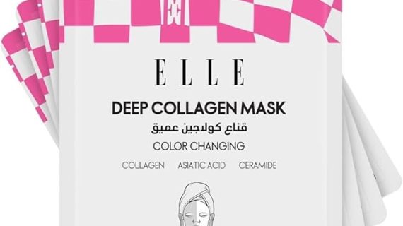 Korean ELLE Deep Collagen Color Changing Mask – Anti-Aging, Hydrating & Firming Mask with Collagen, Peptides & Centella – Long-Wear 2-3 Hour or Overnight treatment mask for Radiant Youthful Skin- 4 Pa