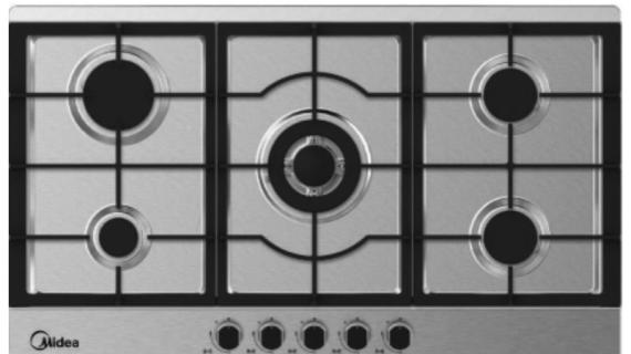 Midea, Built-In Gas Hob 90cm, 5 Burners, Stainless Steel (90GSQ005)