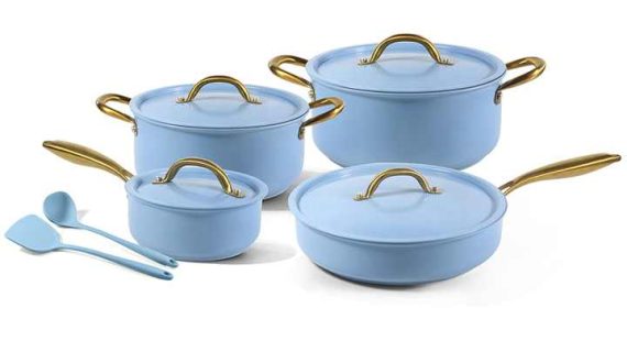 OSFE Cookware Set 10 PCS (28, 24 cm Casserole, 28 cm Pan, 18 cm  Saucepan, 2pcs Silicone Utensils)