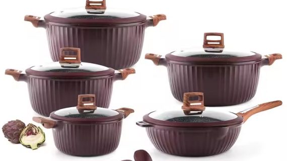 OSFE Granite Cookware Set 12 pcs (Pot 32, 28, 24, 20 cm, Pan 28 cm) with Free 2 Pcs of Utensil Tools