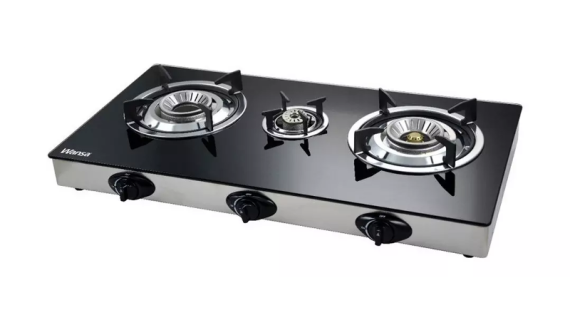 Wansa 3-N5-1608, 3-Burner Gas Stove – Black Glass Top, Auto Ignition, High-Efficiency Whirlwind Flame