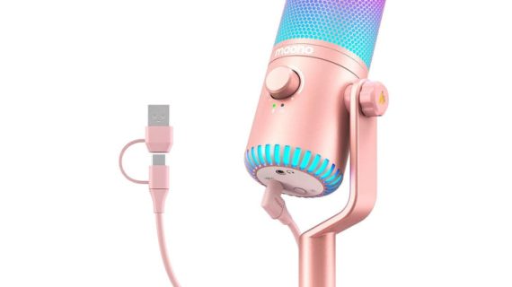 Maonocaster DM30 RGB Gaming Microphone for PC, USB Programmable Condenser Mic with RGB Lights - Pink