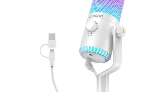 Maonocaster DM30 RGB Gaming Microphone for PC, USB Programmable Condenser Mic with RGB Lights - White