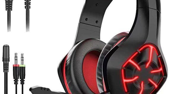 GS-1000 PC Gaming Headset Over-Ear Gaming Headphones with Mic LED Light Noise Cancelling & Volume Control for PS4 PS5 Laptop Mac New Xbox One (Transfer line Included)