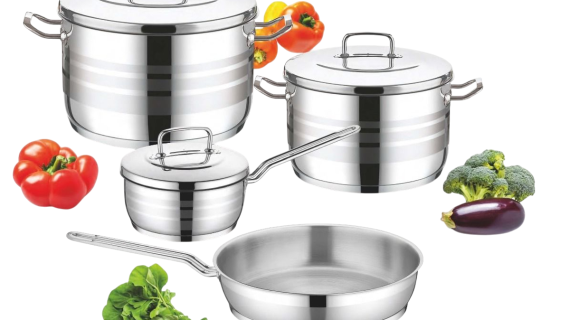 Saflon Stainless Steel Premium Cookware Set 7 Pieces Pots 20+24 + Frypan 24 cm + Saucepan 18 cm With Lid