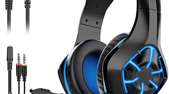 MSL GS-1000 PC Gaming Headset Over-Ear Gaming Headphones with Mic LED Light Noise Cancelling & Volume Control for PS4 PS5 Laptop Mac New Xbox One (Transfer line Included)